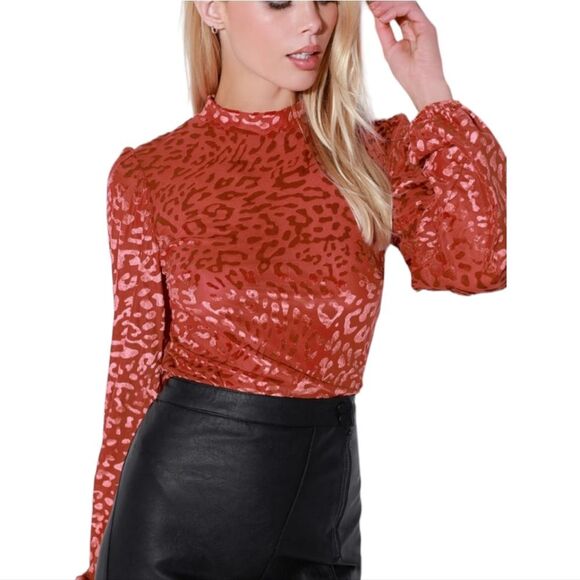 Lulu's -1722‎ Born To Be Wild Rust Red Leopard Print Velvet Mesh Bodysuit Medium - Picture 1 of 6